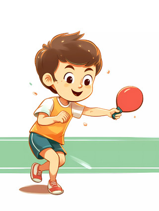 体育教育培训乒乓球招生卡通人物男孩打乒乓球场景